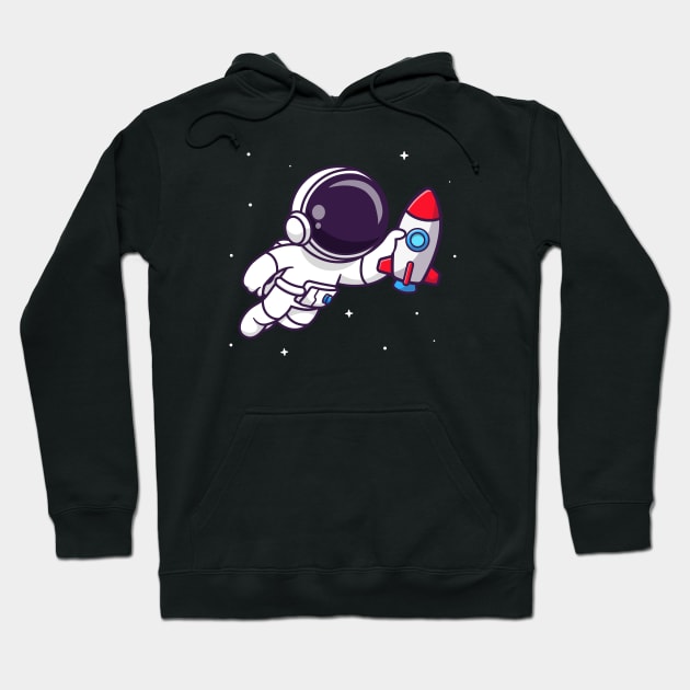 Cute Astronaut Floating With Rocket Toy Cartoon Hoodie by Catalyst Labs